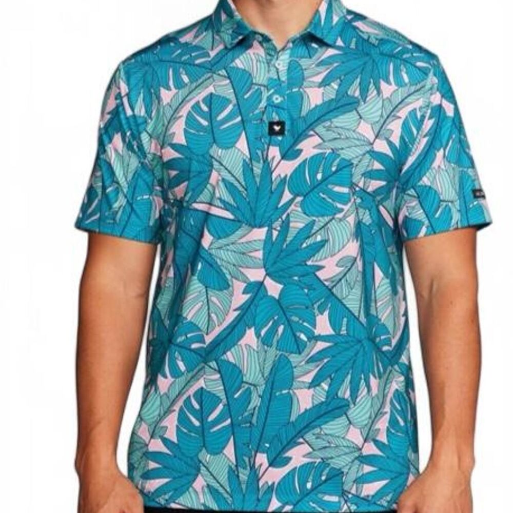 Bad Birdie Palmnado Golf Polo Shirt size XL Like NEW Colorful Hawaiian Floral